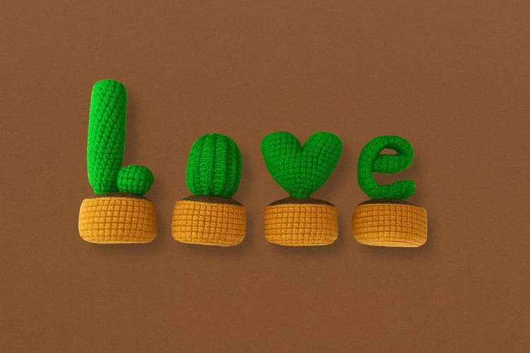 آموزش رایگان بافت گلدان های کاکتوسی طرح Love